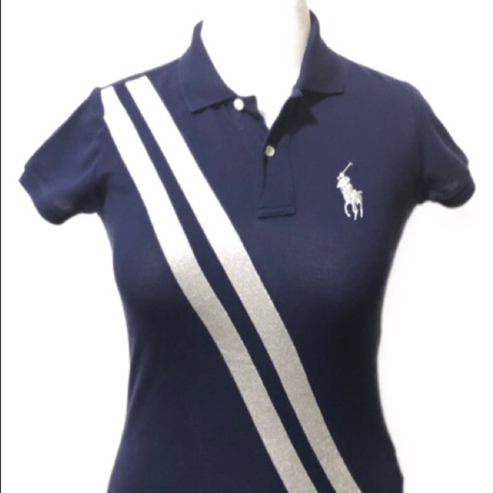Navy & Silver Metallic Sash Stripes Polo Shirt